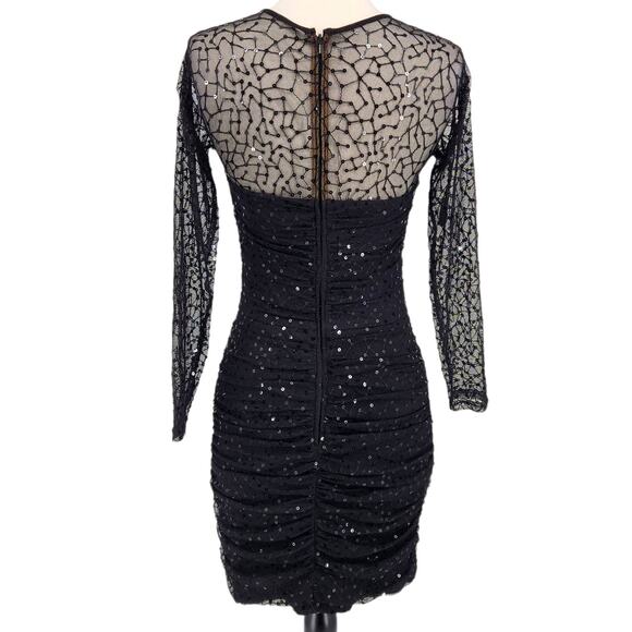 Tadashi Shoji Illusion Bodice Sequin Mesh Sheath Dress XS Black - Picture 5 of 8